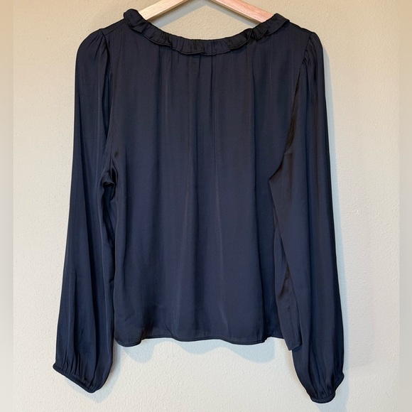 J. Crew Black Ruffle Long Sleeve Flowy Satin Blouse Size Large - Picture 3 of 8